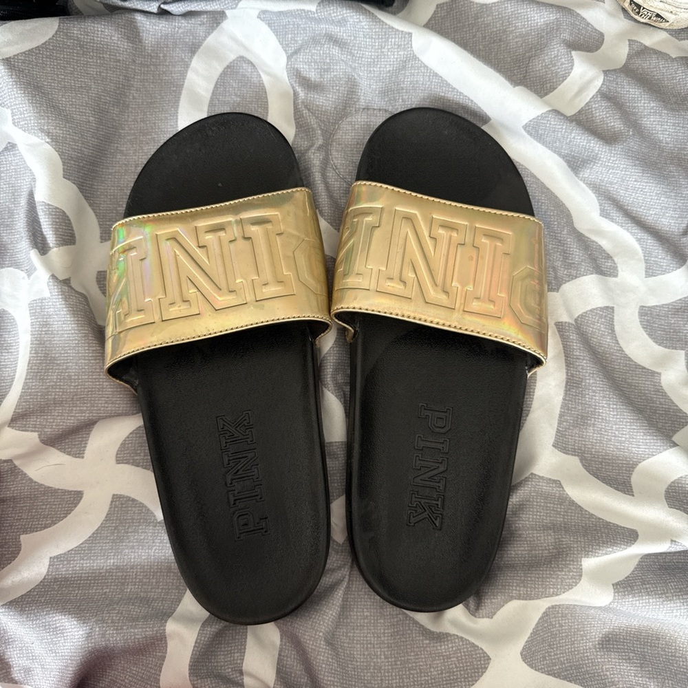 PINK Victoria's Secret Gold and Black Sandals